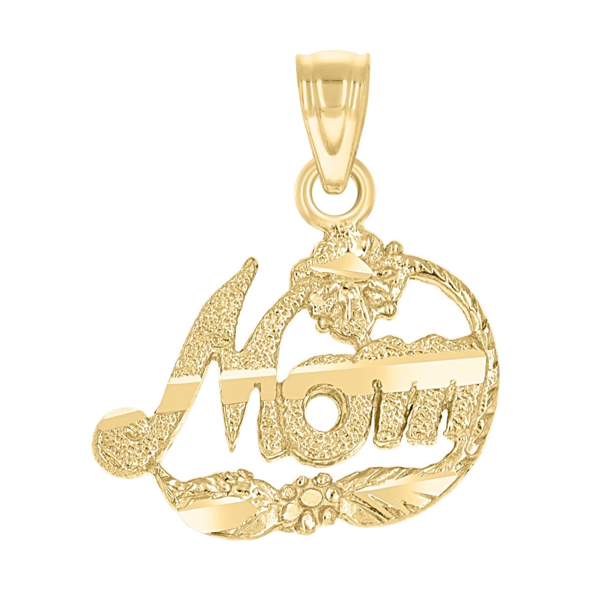 10K Two-Tone Gold Womens Diamond-Cut Flower Mom Charm Pendant
