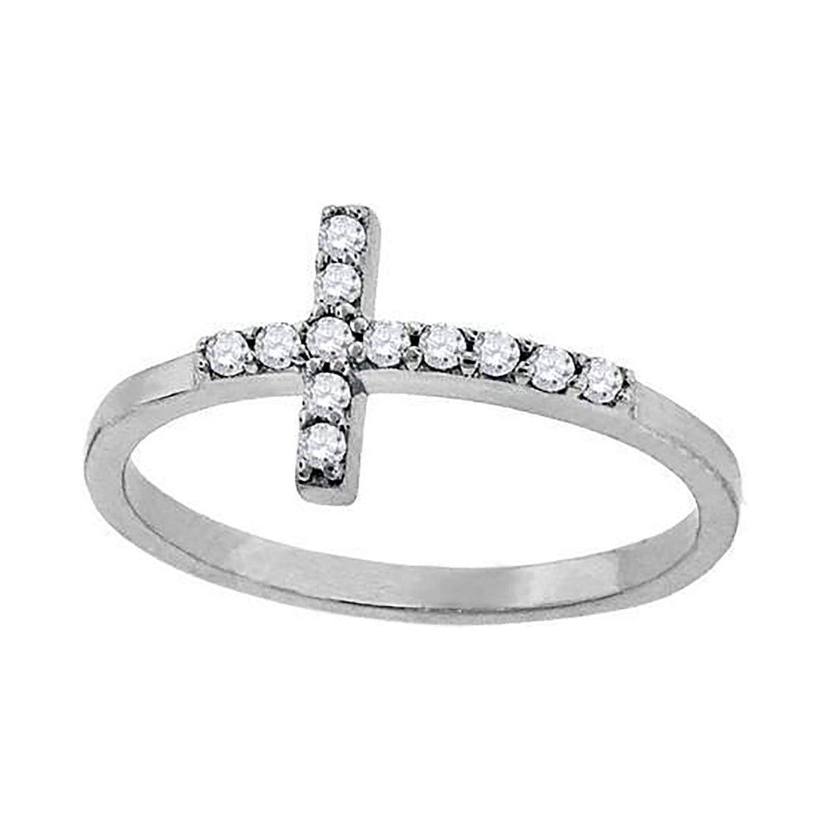 925 Sterling Silver Cubic Zirconia Sideways Cross Sizes 6 To 9 Womens Religious Ring