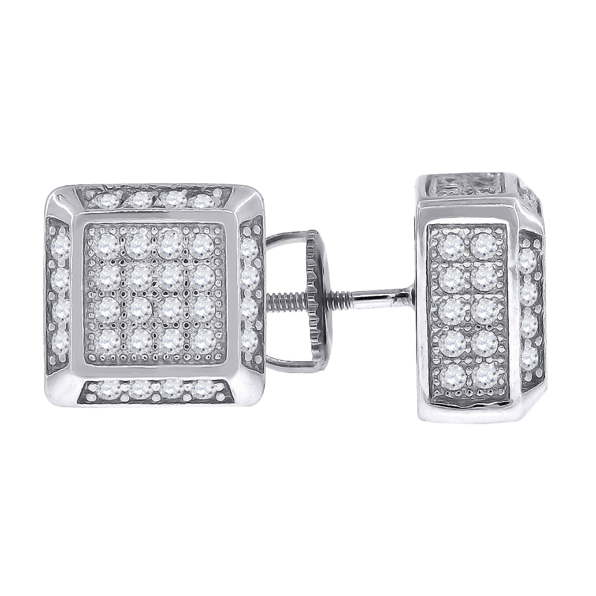 925 Sterling Silver Womens Cubic Zirconia Square Stud Earrings