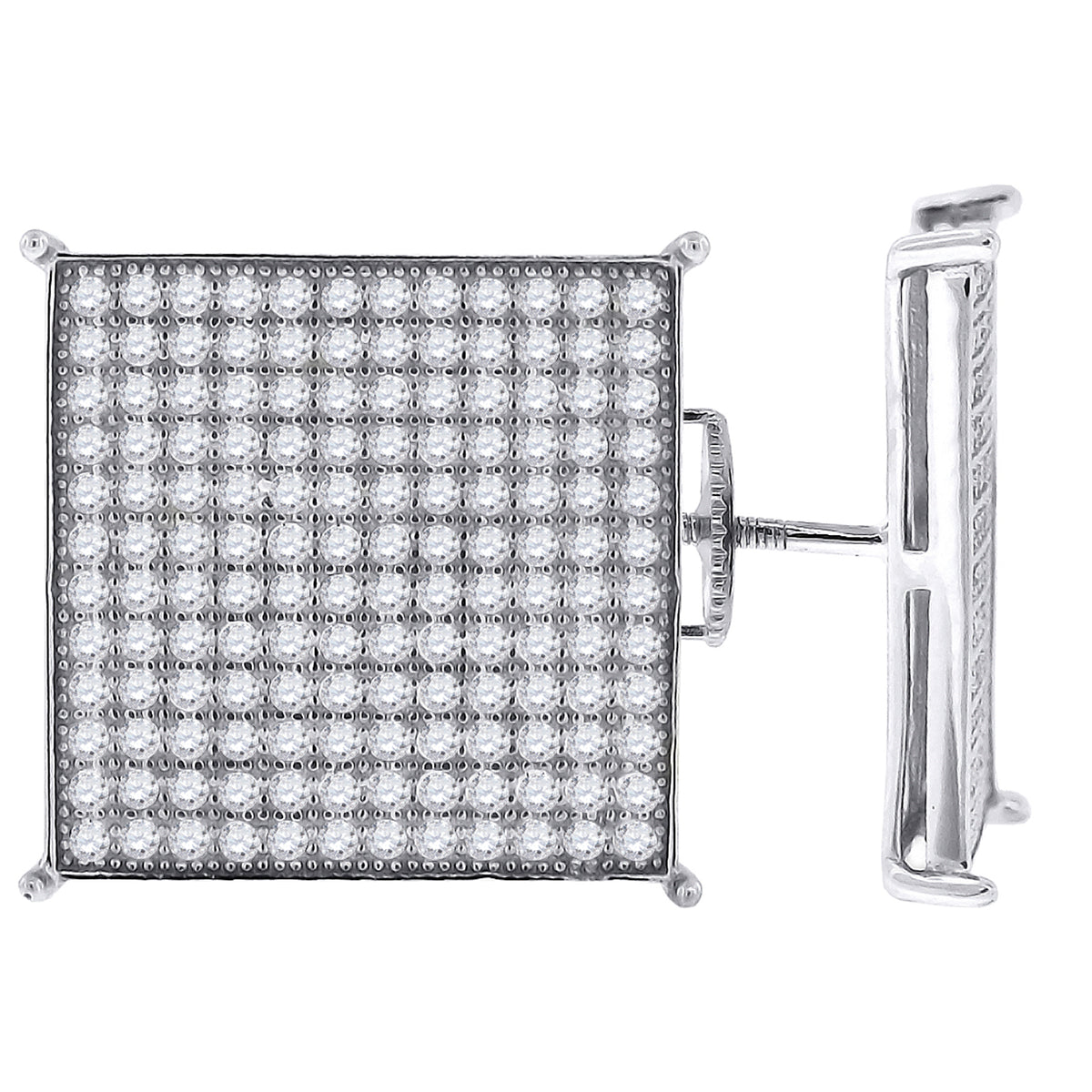 925 Sterling Silver Mens Cubic Zirconia Square Stud Earrings