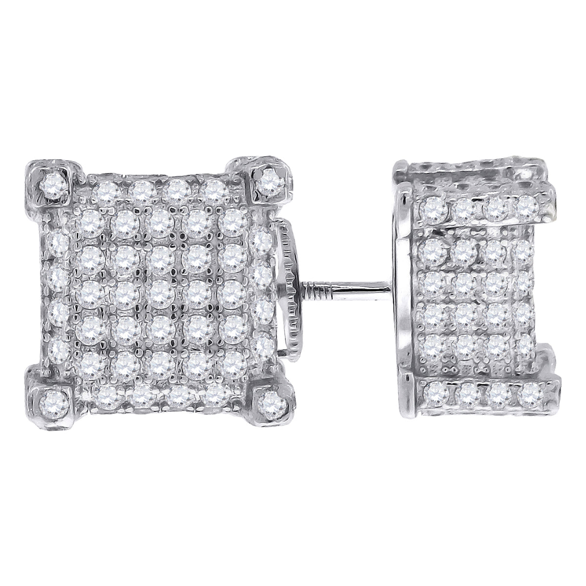 925 Sterling Silver Womens Cubic Zirconia Square Stud Earrings