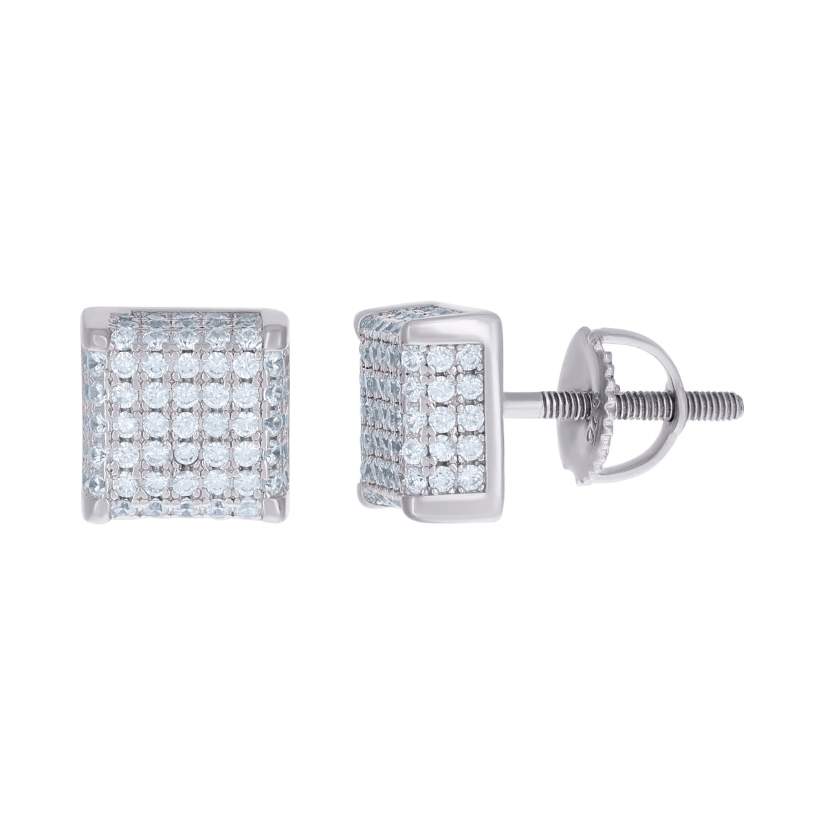 925 Sterling Silver Womens Cubic Zirconia Square Stud Earrings