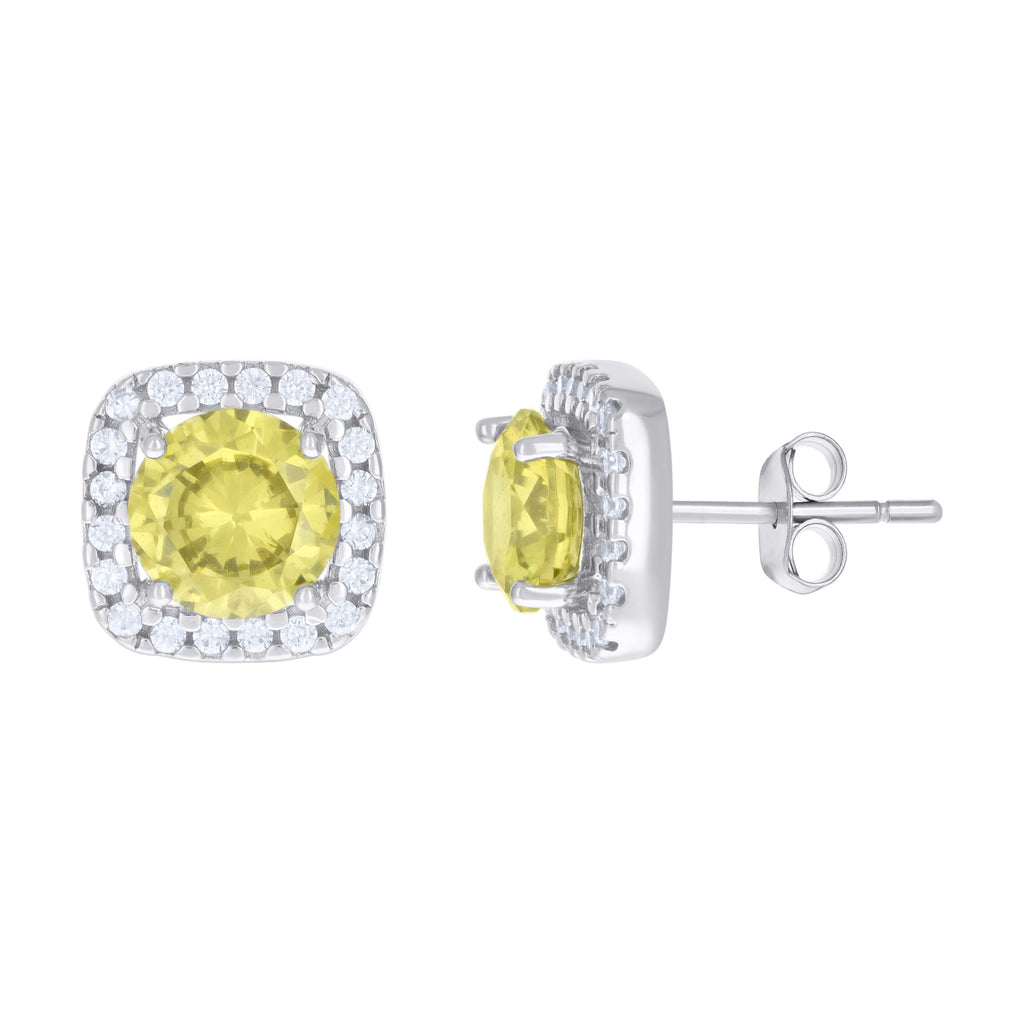 925 Sterling Silver Womens Yellow Cubic Zirconia Square Stud Earrings