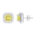 925 Sterling Silver Womens Yellow Cubic Zirconia Square Stud Earrings