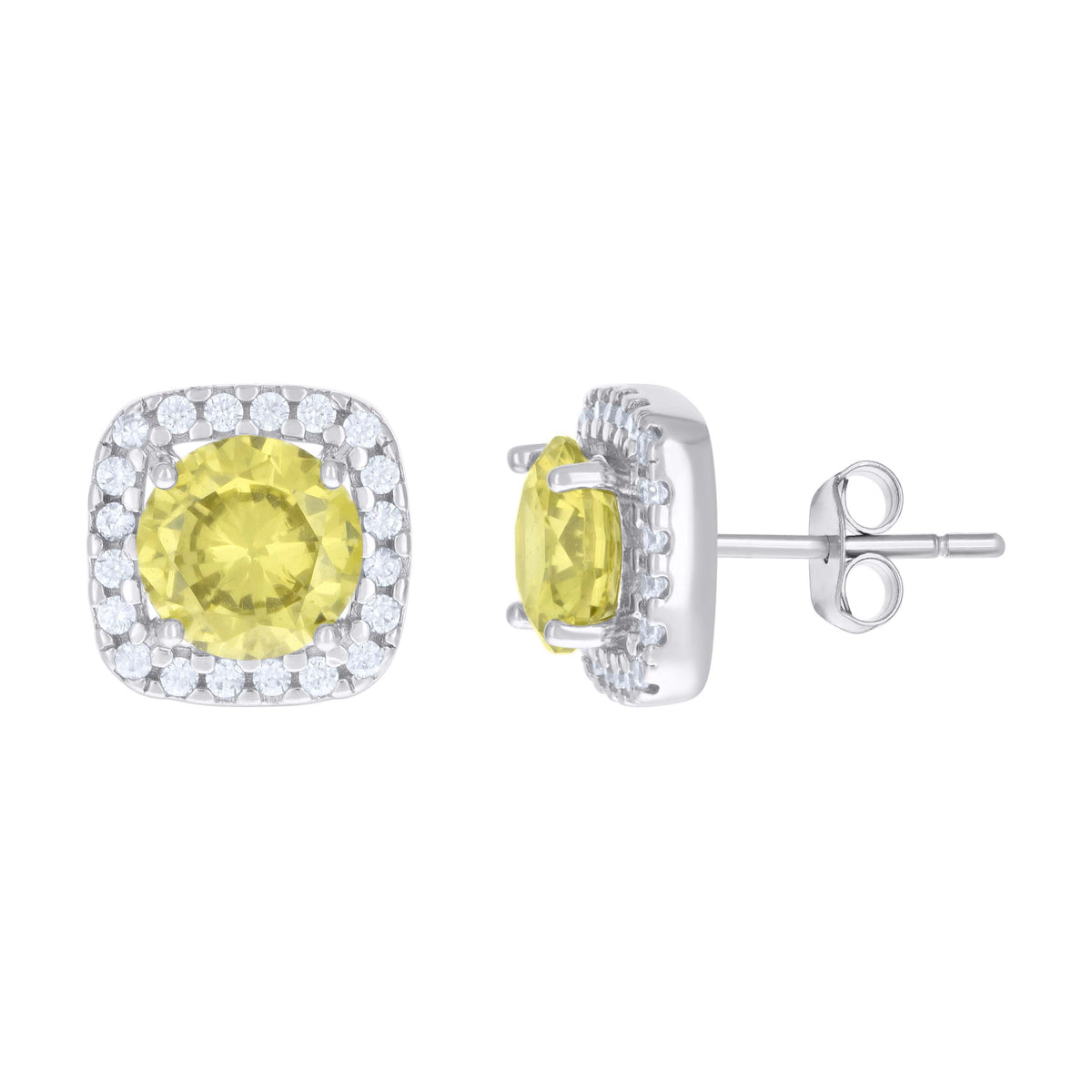 925 Sterling Silver Womens Yellow Cubic Zirconia Square Stud Earrings
