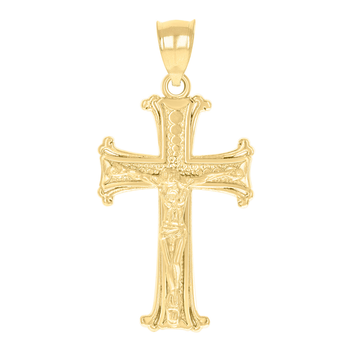 10K Yellow Gold Textured Unisex Cross Crucifix Religious Charm Pendant