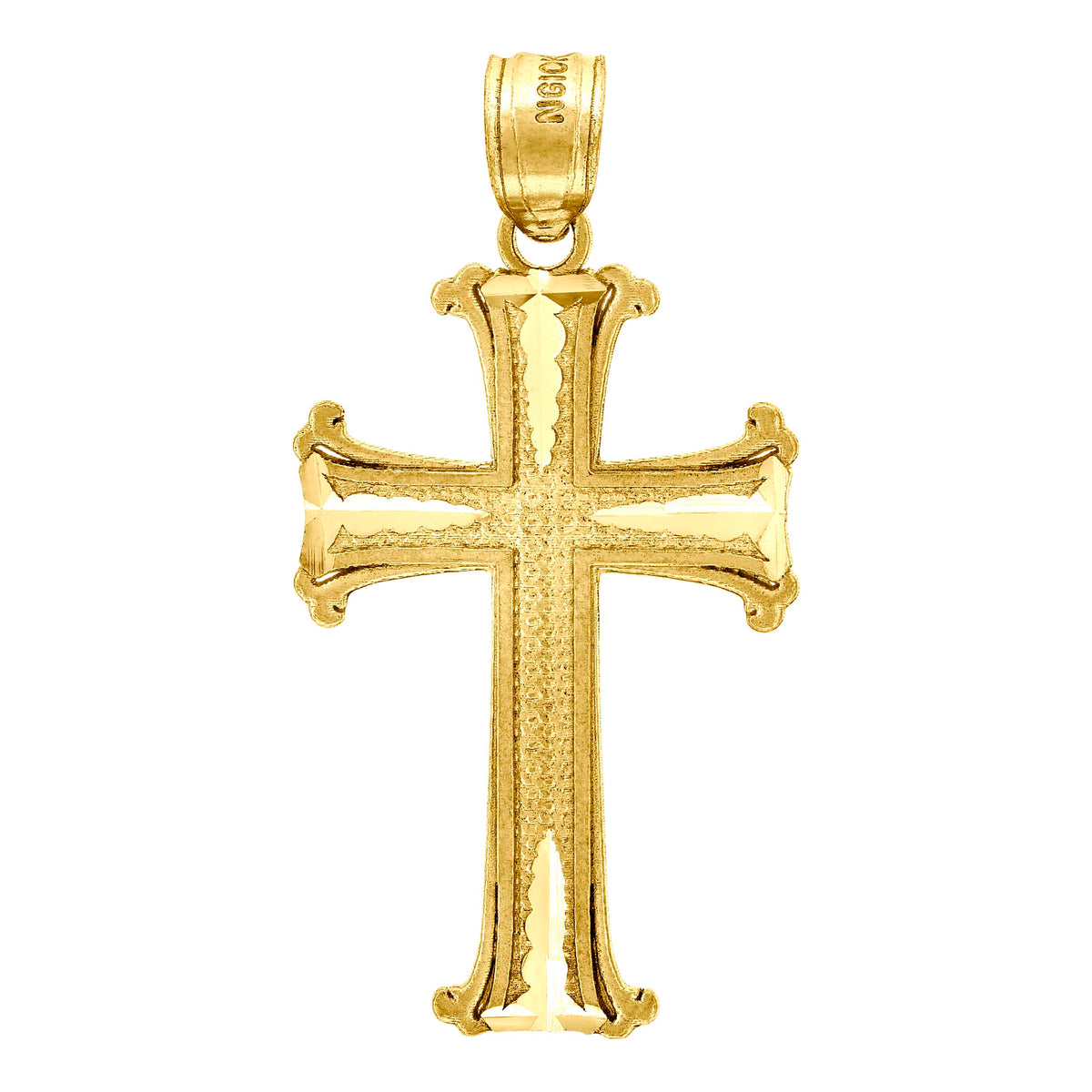 10K Yellow Gold Textured Unisex Cross Religious Charm Pendant