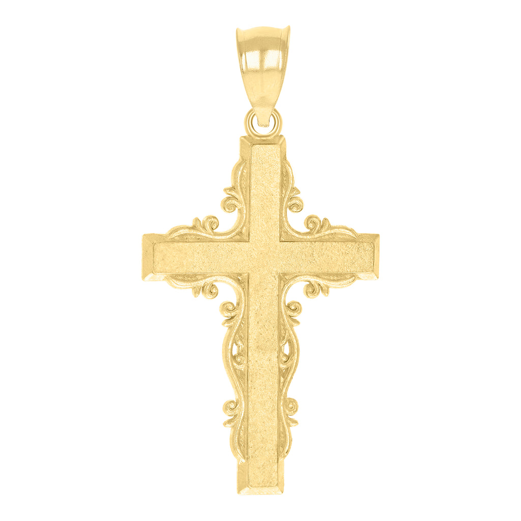 10K Yellow Gold Diamond-Cut Unisex Cross Religious Charm Pendant