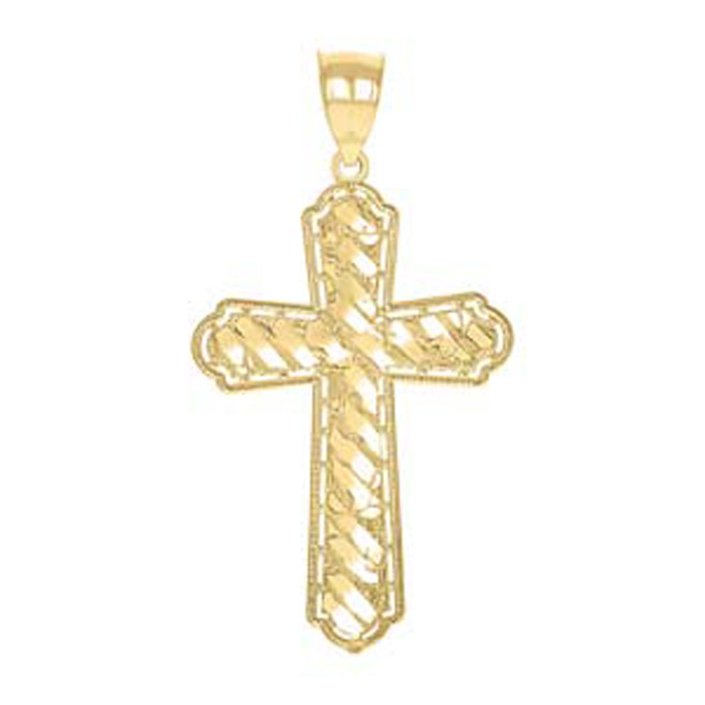 10K Yellow Gold Diamond-Cut Nugget Unisex Cross Religious Charm Pendant