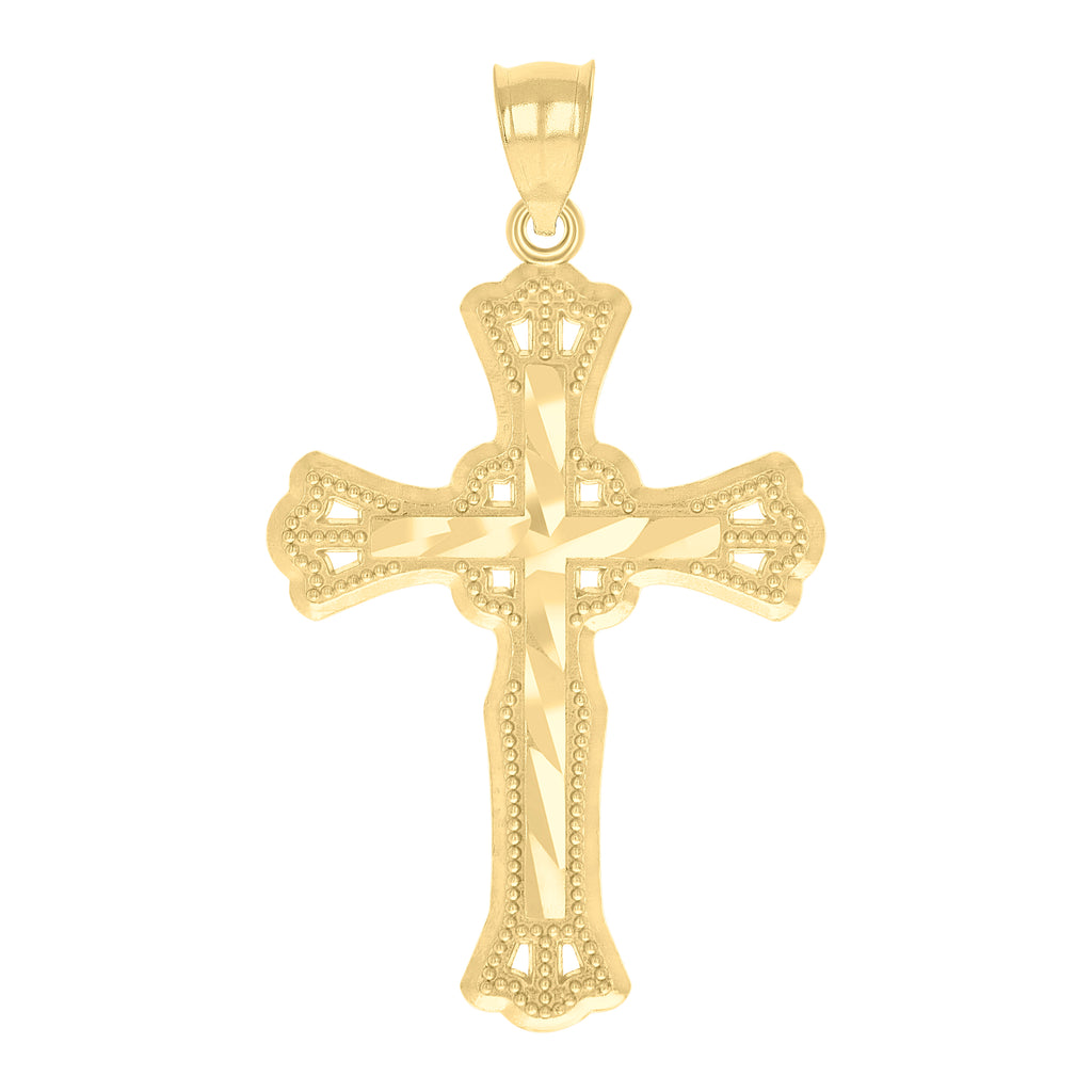 10K Yellow Gold Diamond-Cut Unisex Cross Religious Charm Pendant