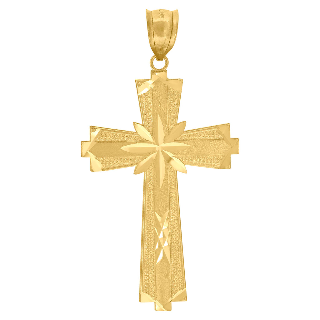 10K Yellow Gold Diamond-Cut Unisex Cross Religious Charm Pendant