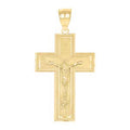 10K Yellow Gold Diamond-Cut Unisex Cross Crucifix Religious Charm Pendant