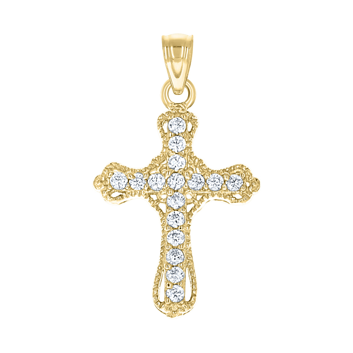 10K Yellow Gold Unisex Cubic Zirconia Cubic-Zirconia Cross Religious Charm Pendant