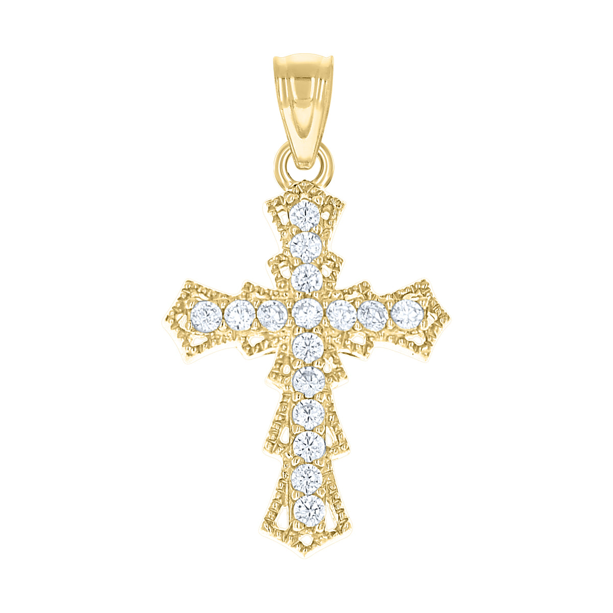 10K Yellow Gold Cubic-Zirconia Unisex Cross Religious Charm Pendant