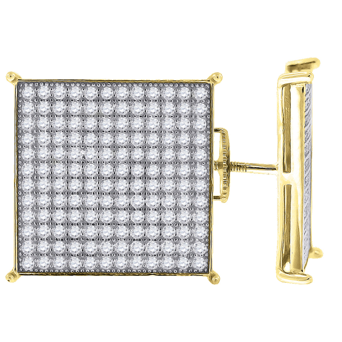 925 Sterling Silver Yellow-Tone Mens Cubic Zirconia Square Stud Earrings