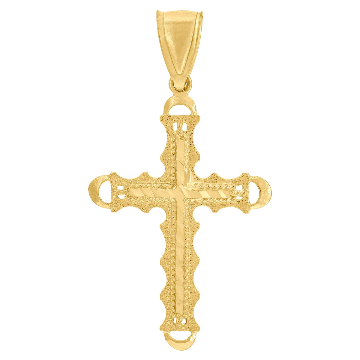 10K Yellow Gold Unisex Diamond-Cut Cross Religious Charm Pendant