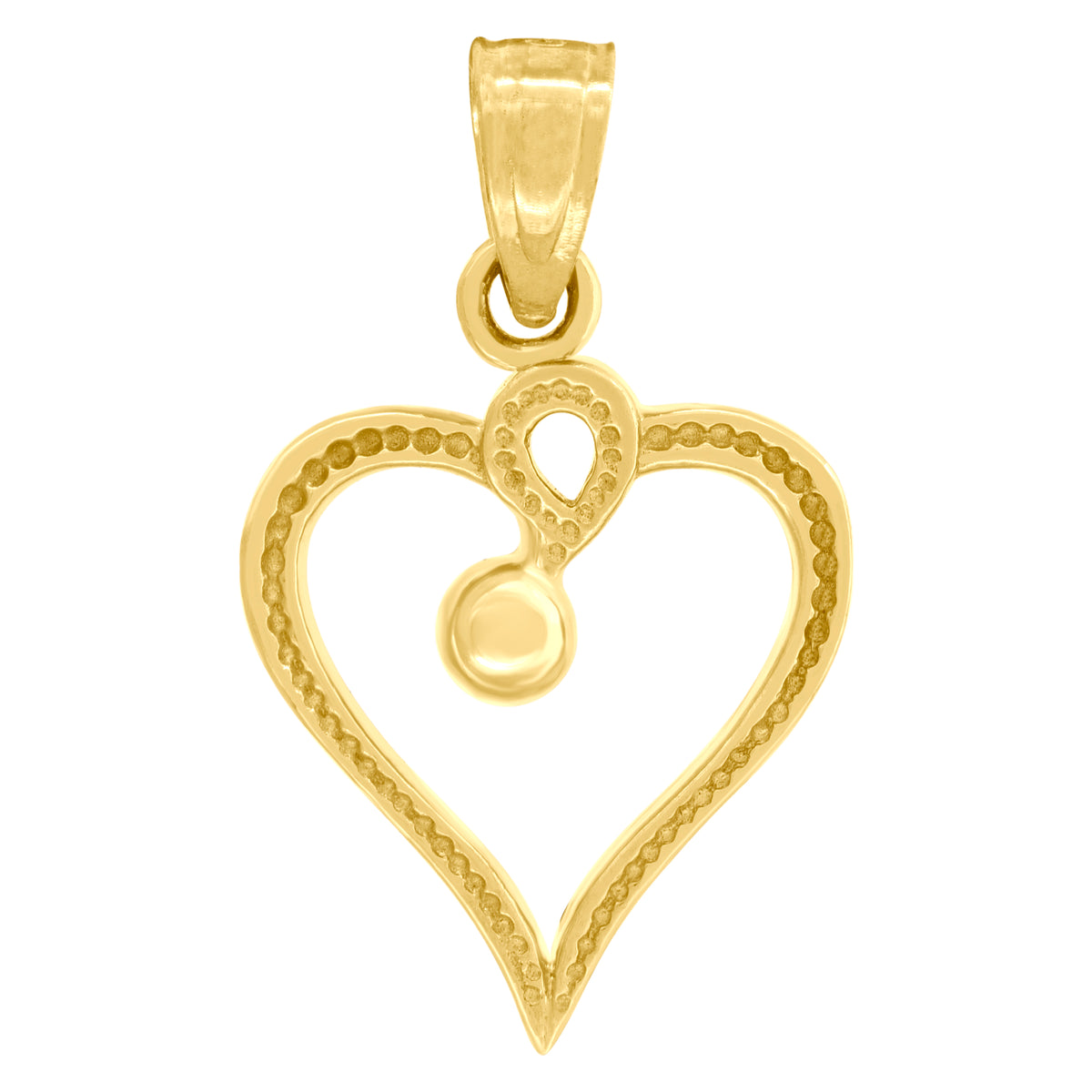 10K Yellow Gold Textured Womens Heart Charm Pendant