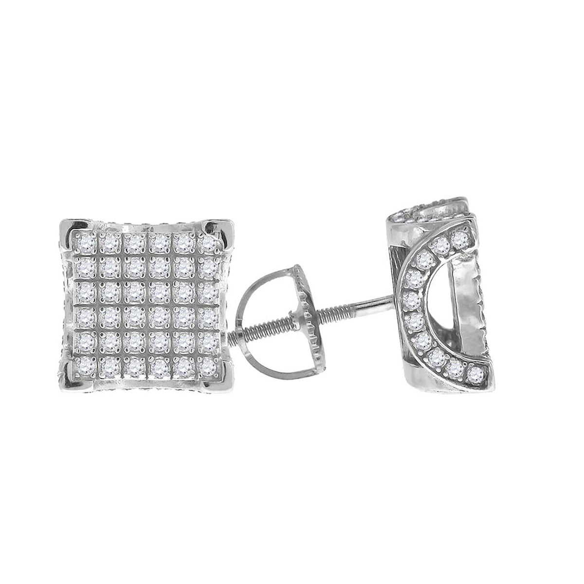 925 Sterling Silver Unisex Cubic Zirconia Square Stud Earrings