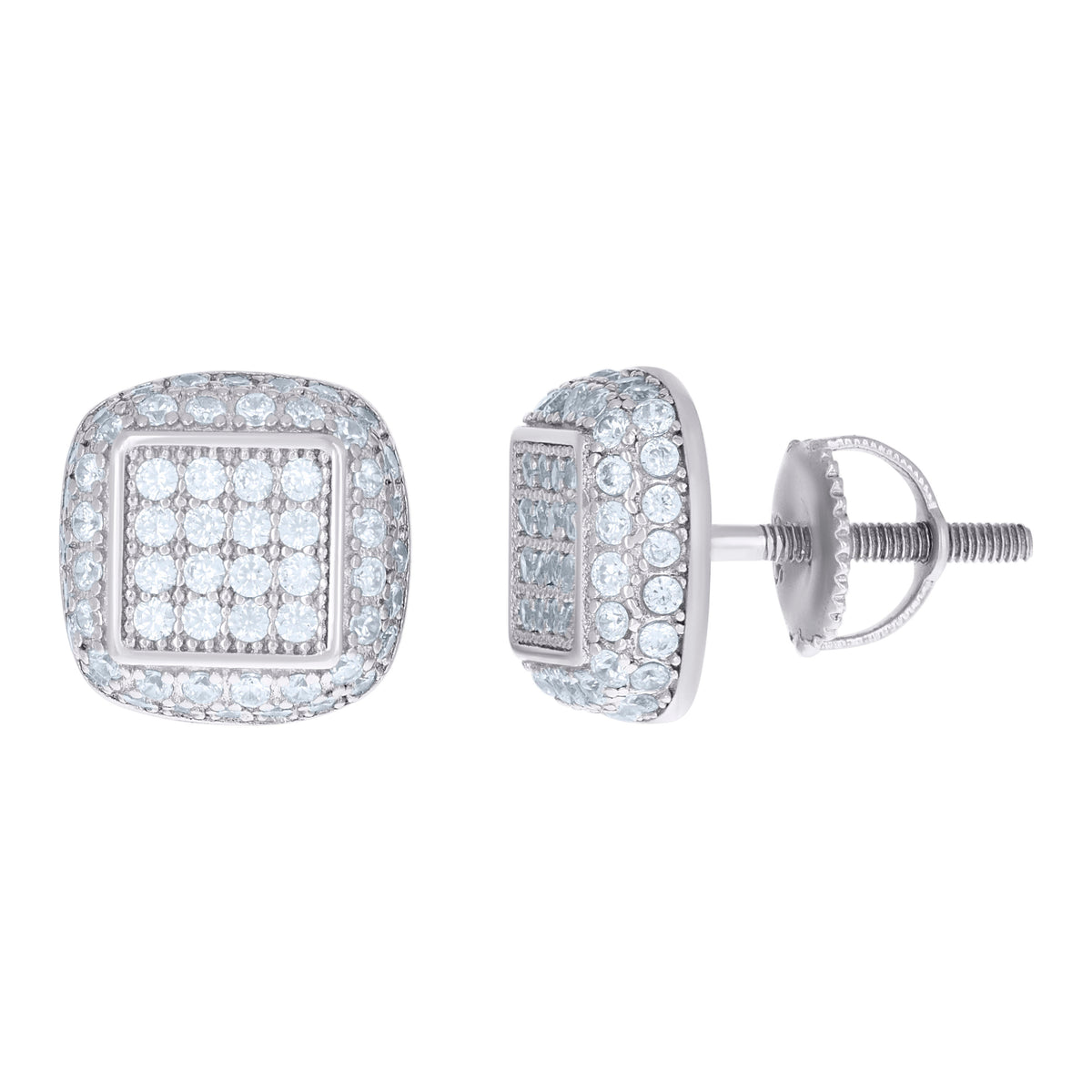 925 Sterling Silver Womens Cubic Zirconia Square Stud Earrings