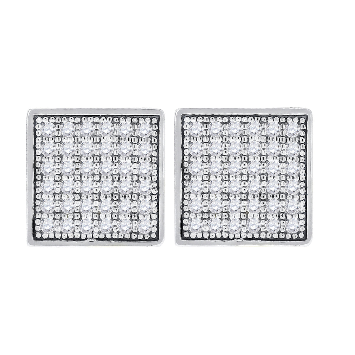 925 Sterling Silver Womens Cubic Zirconia Square Stud Earrings