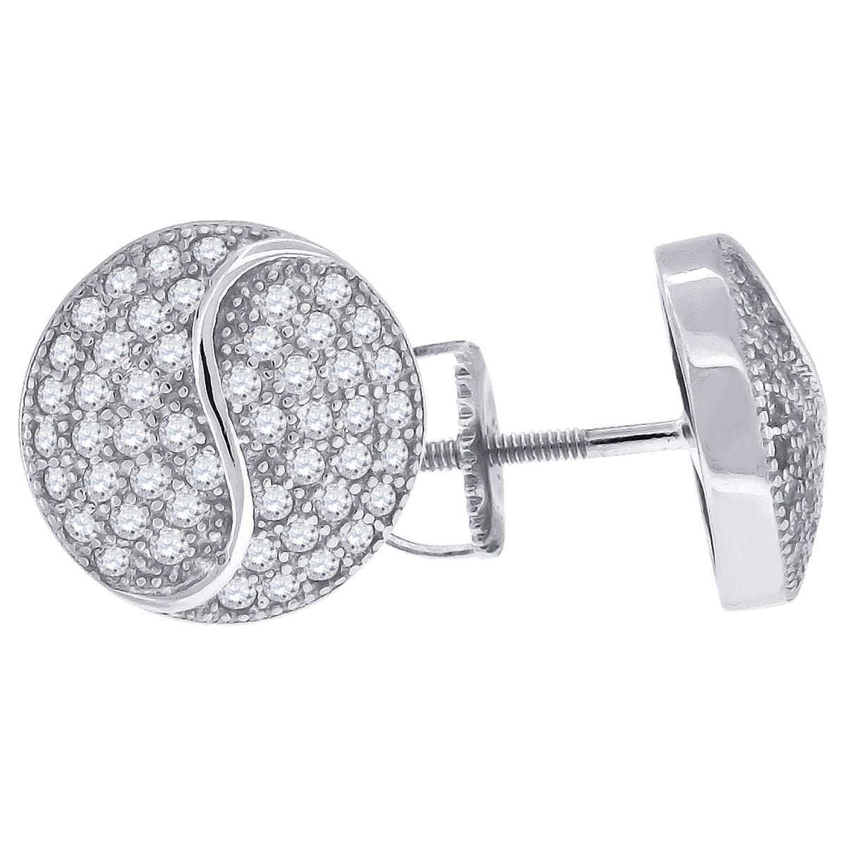 925 Sterling Silver Unisex Cubic Zirconia Round Stud Earrings