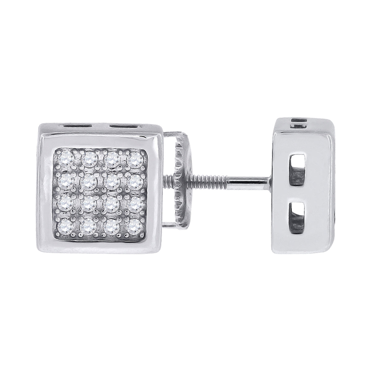 925 Sterling Silver Womens Cubic Zirconia Square Stud Earrings