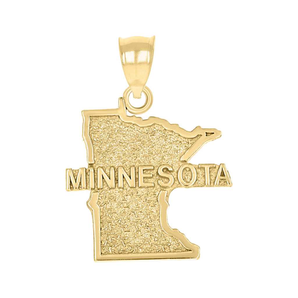 10K Yellow Gold Textured Unisex Minnesota State Charm Pendant