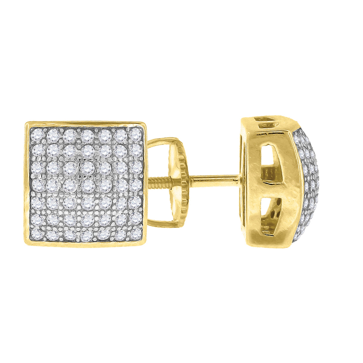 925 Sterling Silver Yellow-Tone Womens Cubic Zirconia Square Stud Earrings