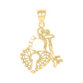 10K Yellow Gold Womens Key Lock Heart Charm Pendant