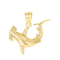 10K Yellow Gold Unisex Hammerhead Shark Animal Charm Pendant