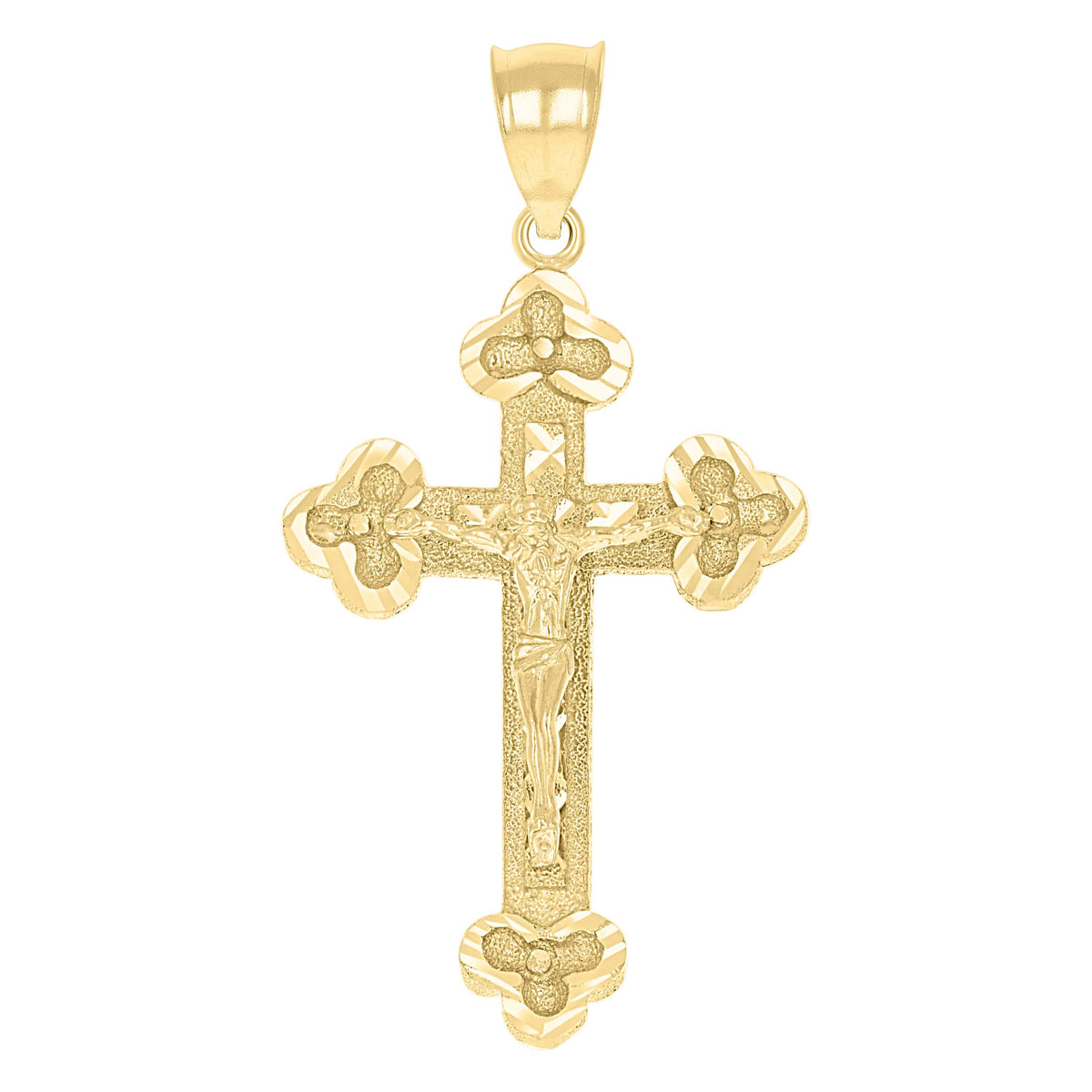 10K Yellow Gold Unisex Textured Crucifix Cross Religious Charm Pendant