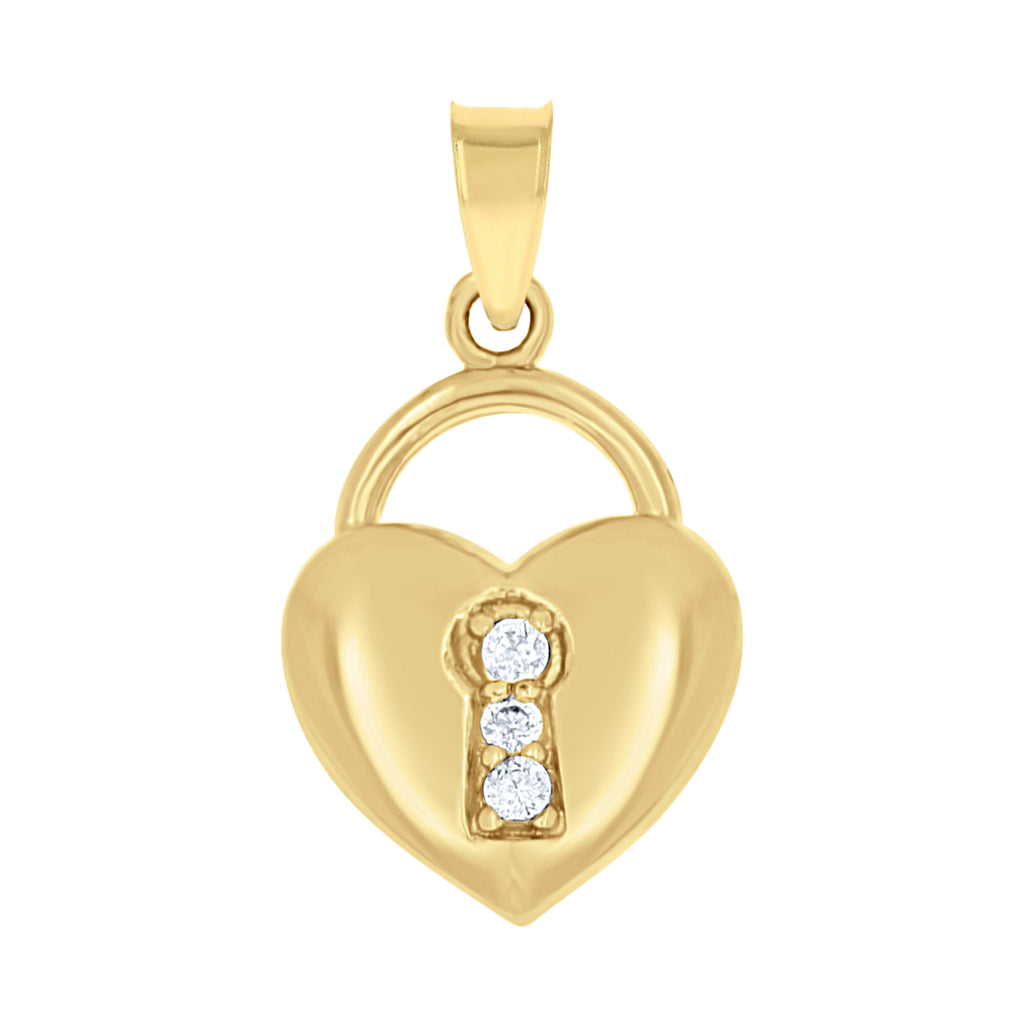 10K Yellow Gold Womens Cubic Zirconia Cubic-Zirconia Heart Lock Charm Pendant