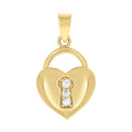 10K Yellow Gold Womens Cubic Zirconia Cubic-Zirconia Heart Lock Charm Pendant