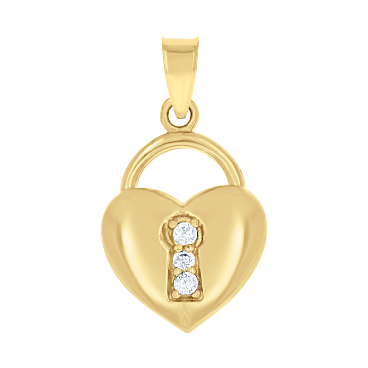 10K Yellow Gold Womens Cubic Zirconia Cubic-Zirconia Heart Lock Charm Pendant