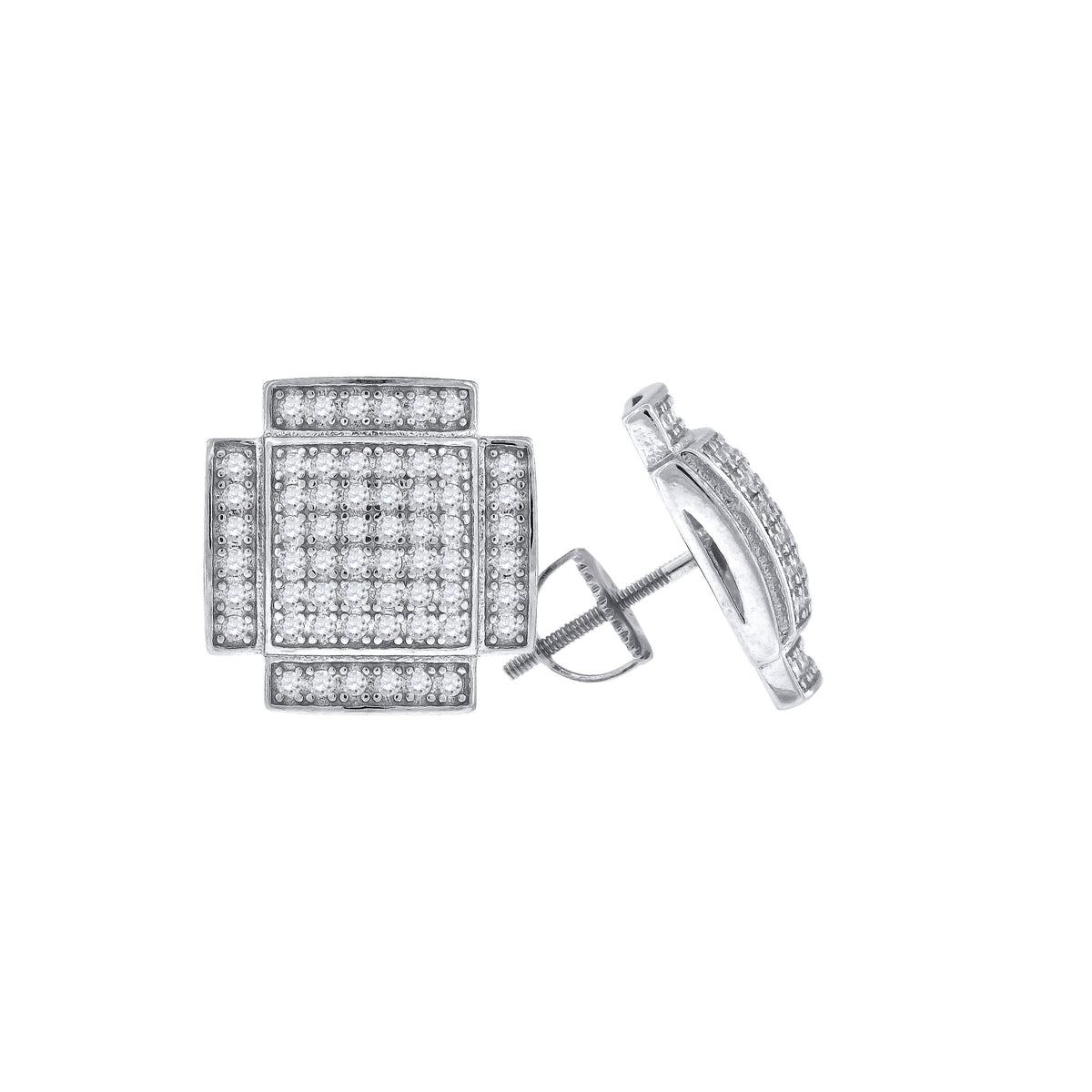 925 Sterling Silver Unisex Cubic Zirconia Square Stud Earrings