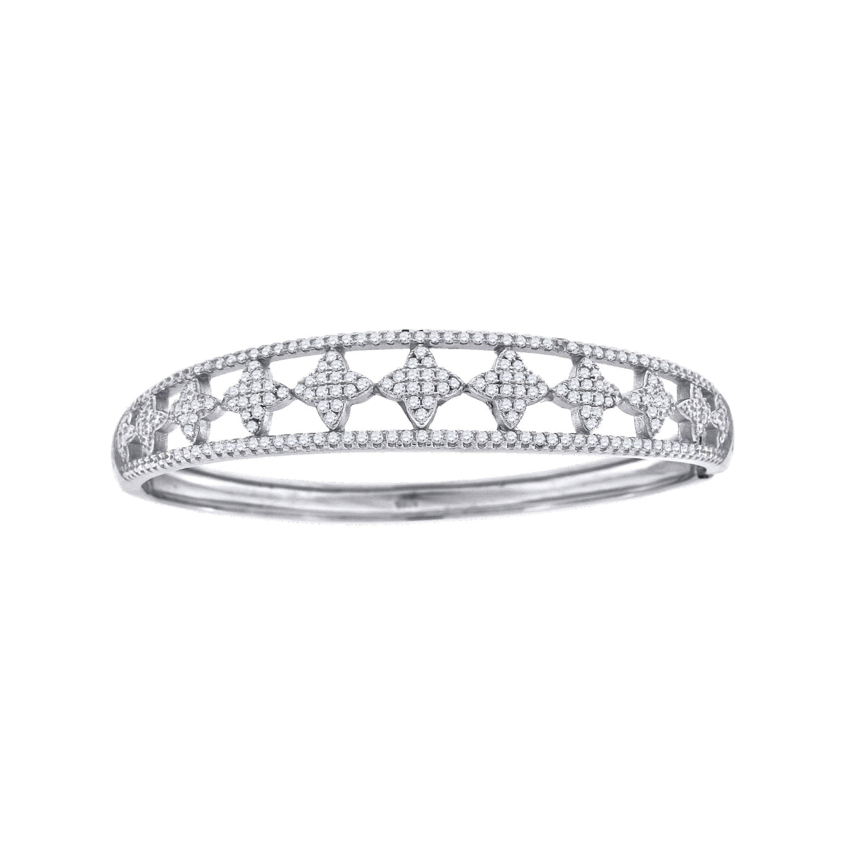925 Sterling Silver Womens Micropave Cubic Zirconia Fashion Leaf Motif Bangle