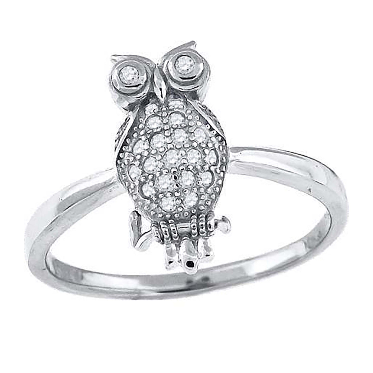 925 Sterling Silver Womens Cubic-Zirconia Owl Bird Fashion Ring