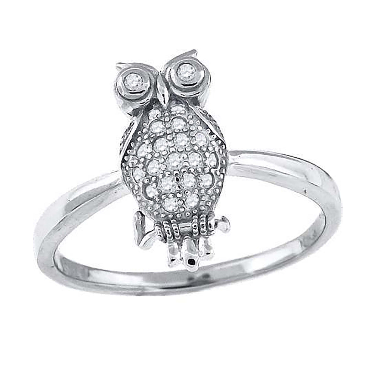 925 Sterling Silver Womens Cubic-Zirconia Owl Bird Fashion Ring Size 6
