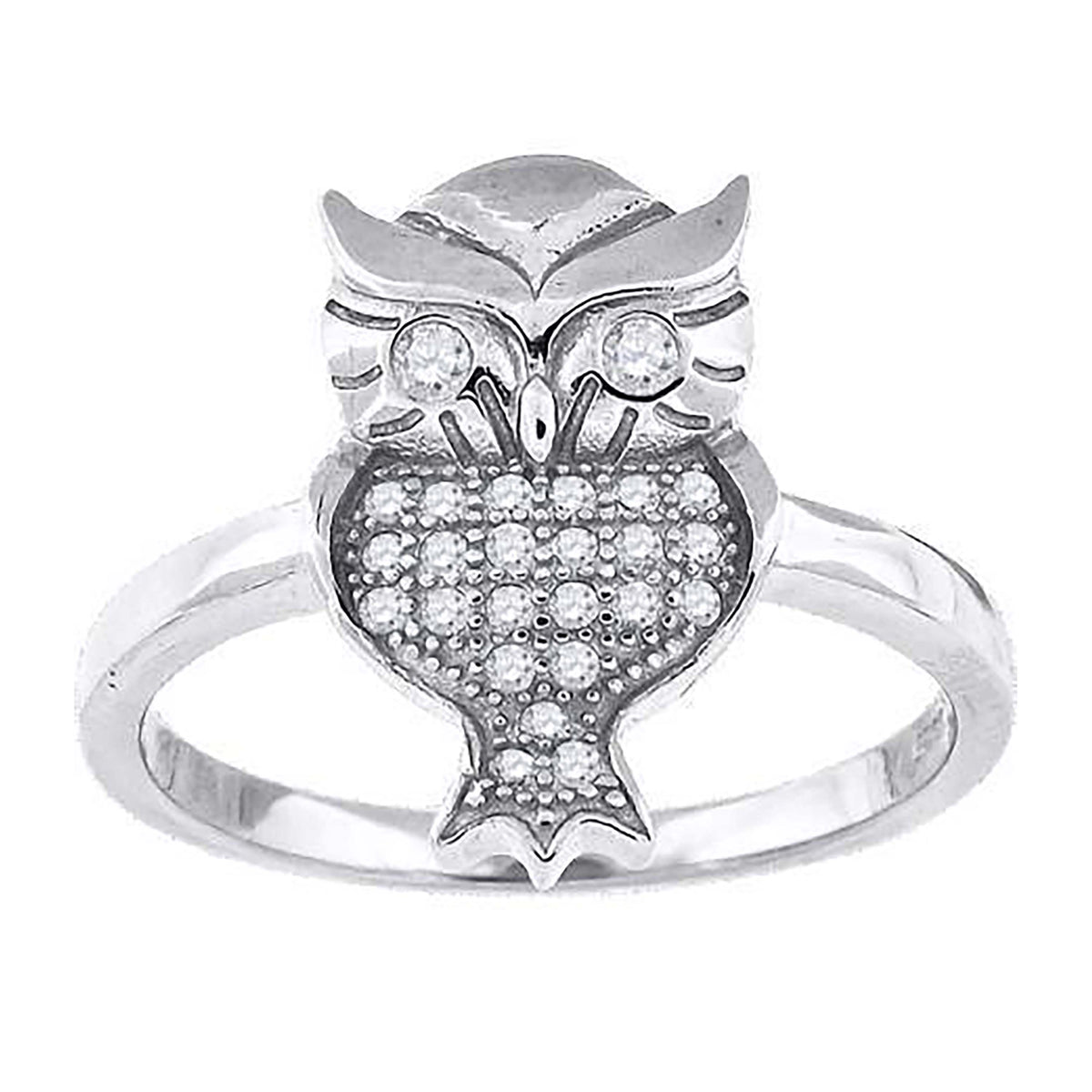 925 Sterling Silver Womens Cubic-Zirconia Owl Bird Fashion Ring Size 9