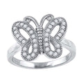 925 Sterling Silver Womens Cubic-Zirconia Butterfly Fashion Ring Size 6