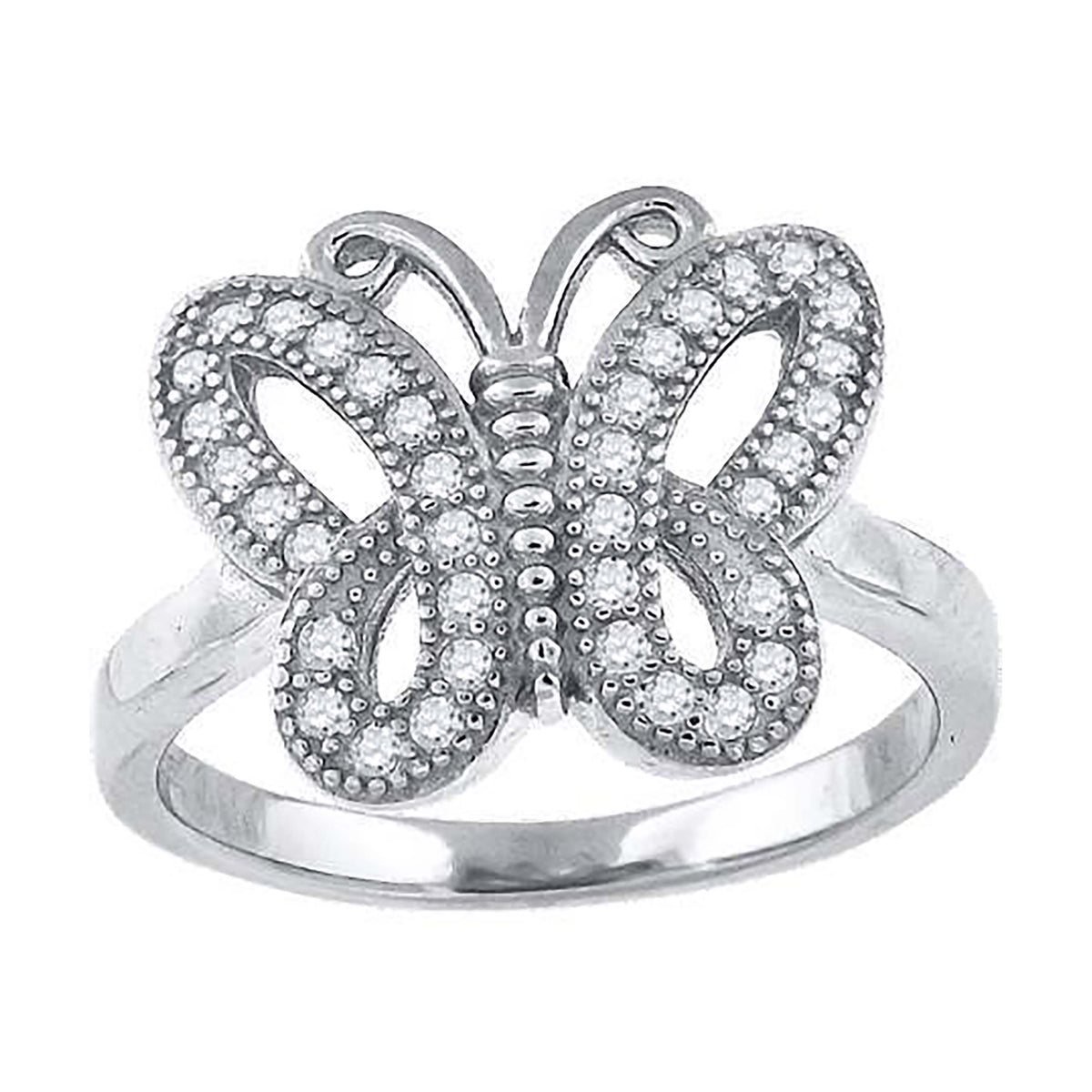 925 Sterling Silver Womens Cubic-Zirconia Butterfly Fashion Ring Size 6