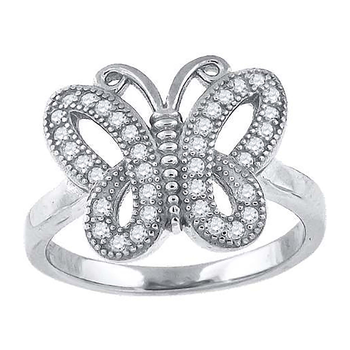 925 Sterling Silver Womens Cubic-Zirconia Butterfly Fashion Ring Size 8