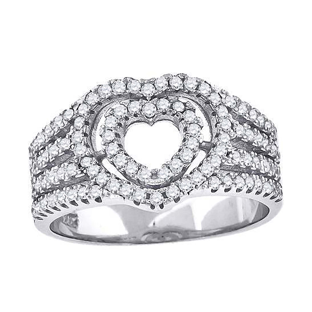 925 Sterling Silver Womens Cubic-Zirconia Heart Ring Size 7