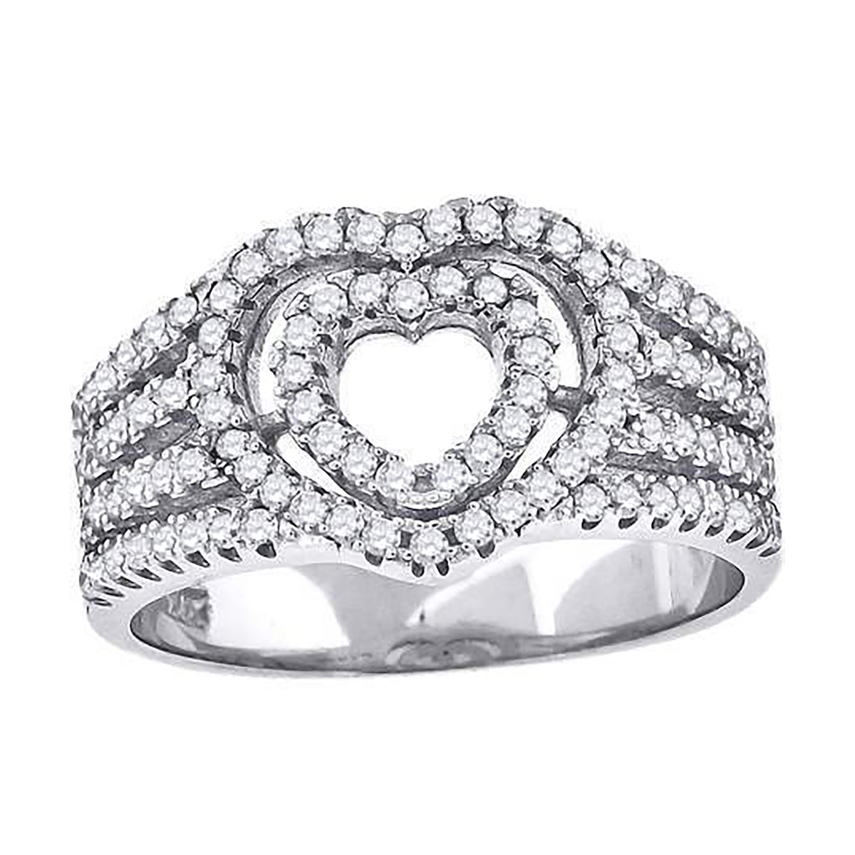 925 Sterling Silver Womens Cubic-Zirconia Heart Ring Size 9