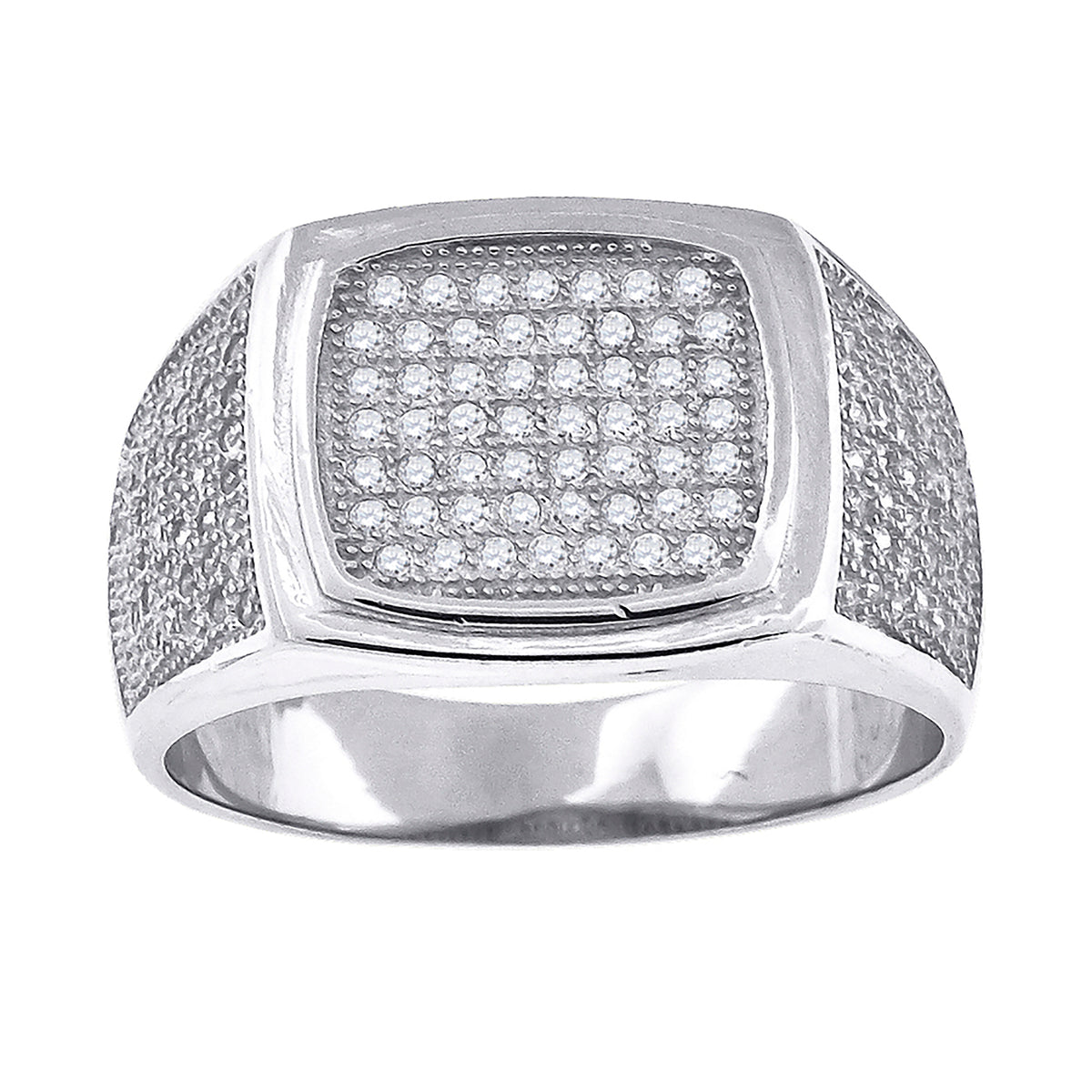 925 Sterling Silver Mens Cubic Zirconia Square Head Presidential Ring Size 9