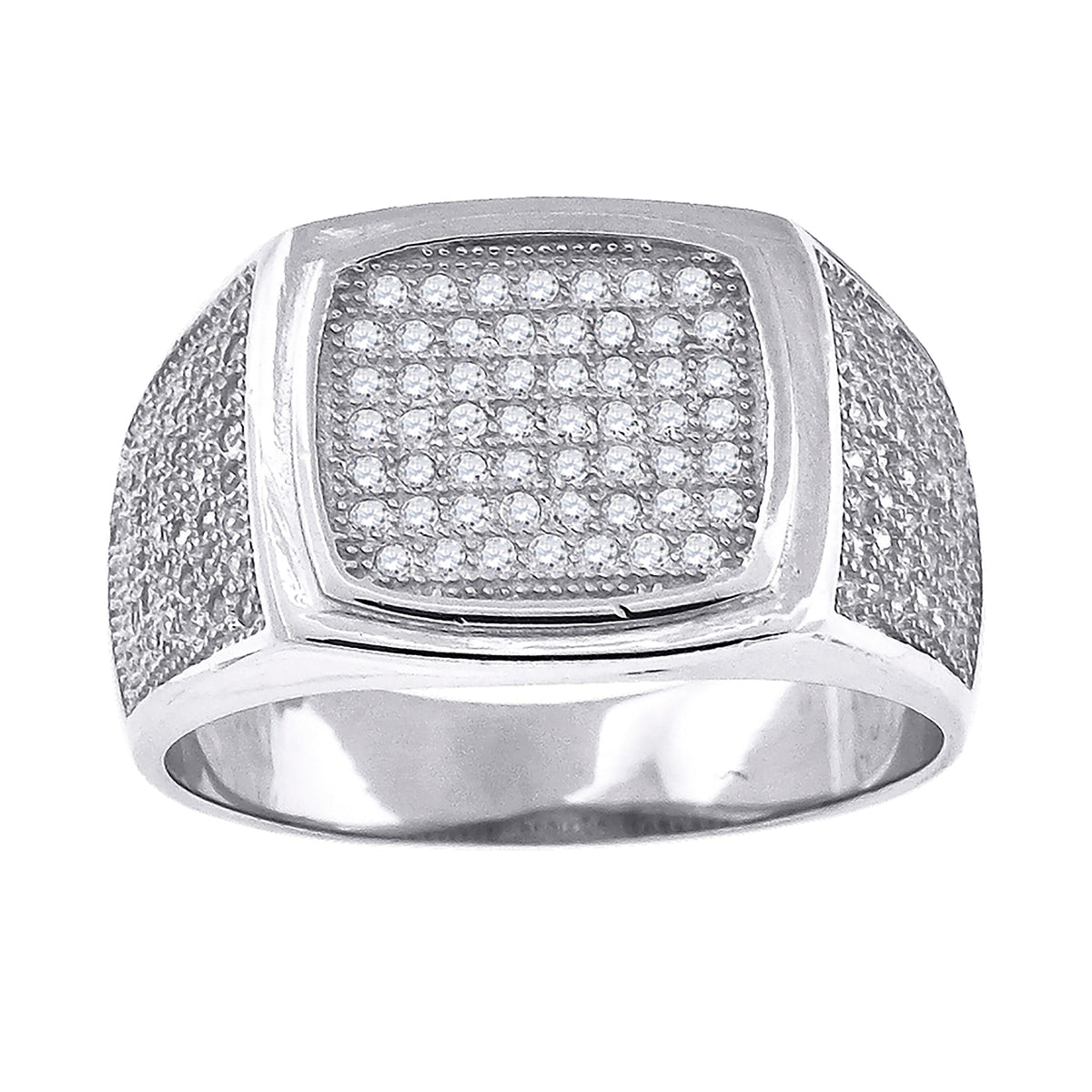 925 Sterling Silver Mens Cubic Zirconia Square Head Presidential Ring Size 12