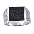 925 Sterling Silver Black-Tone Mens White Black Cubic-Zirconia Square Head Fashion Ring Size 10