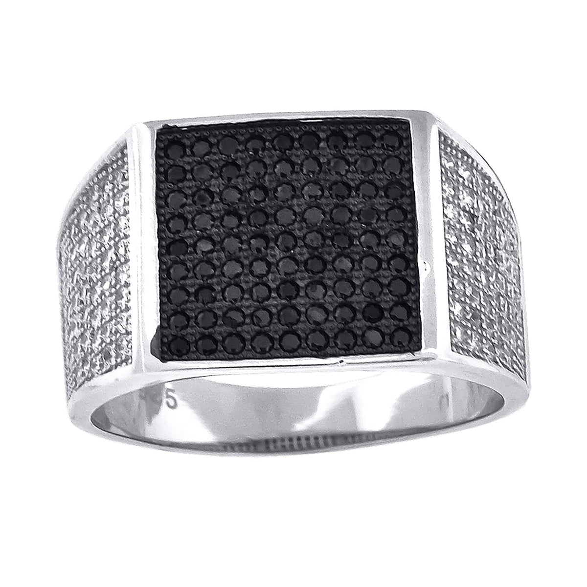925 Sterling Silver Black-Tone Mens White Black Cubic-Zirconia Square Head Fashion Ring Size 12