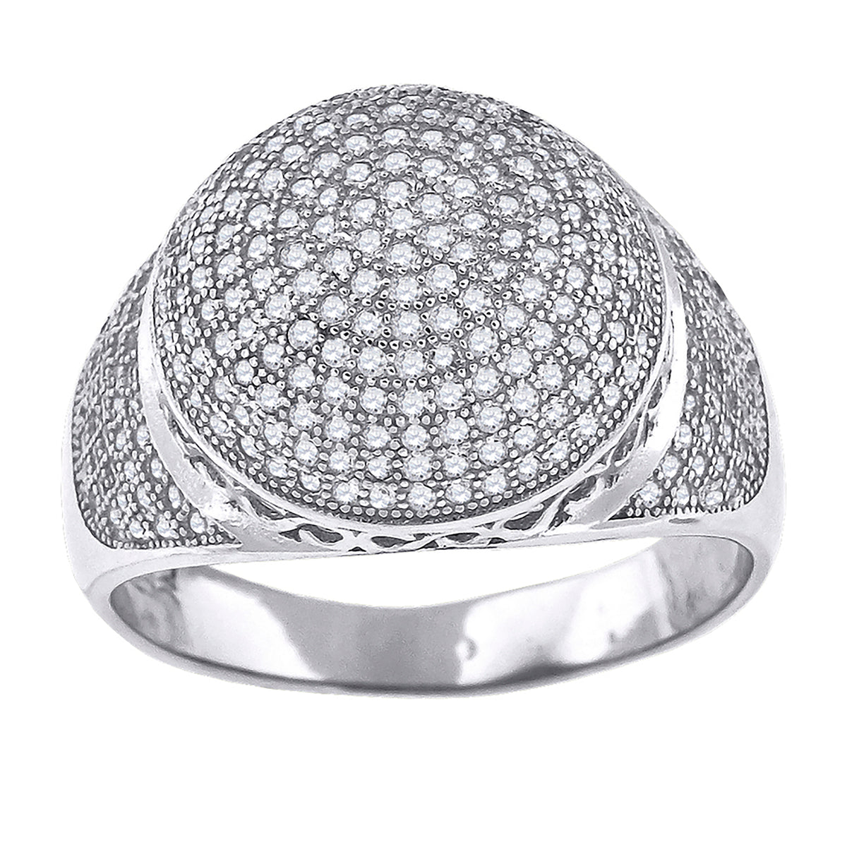 925 Sterling Silver Mens Cubic Zirconia Round Head Presidential Ring Size 9