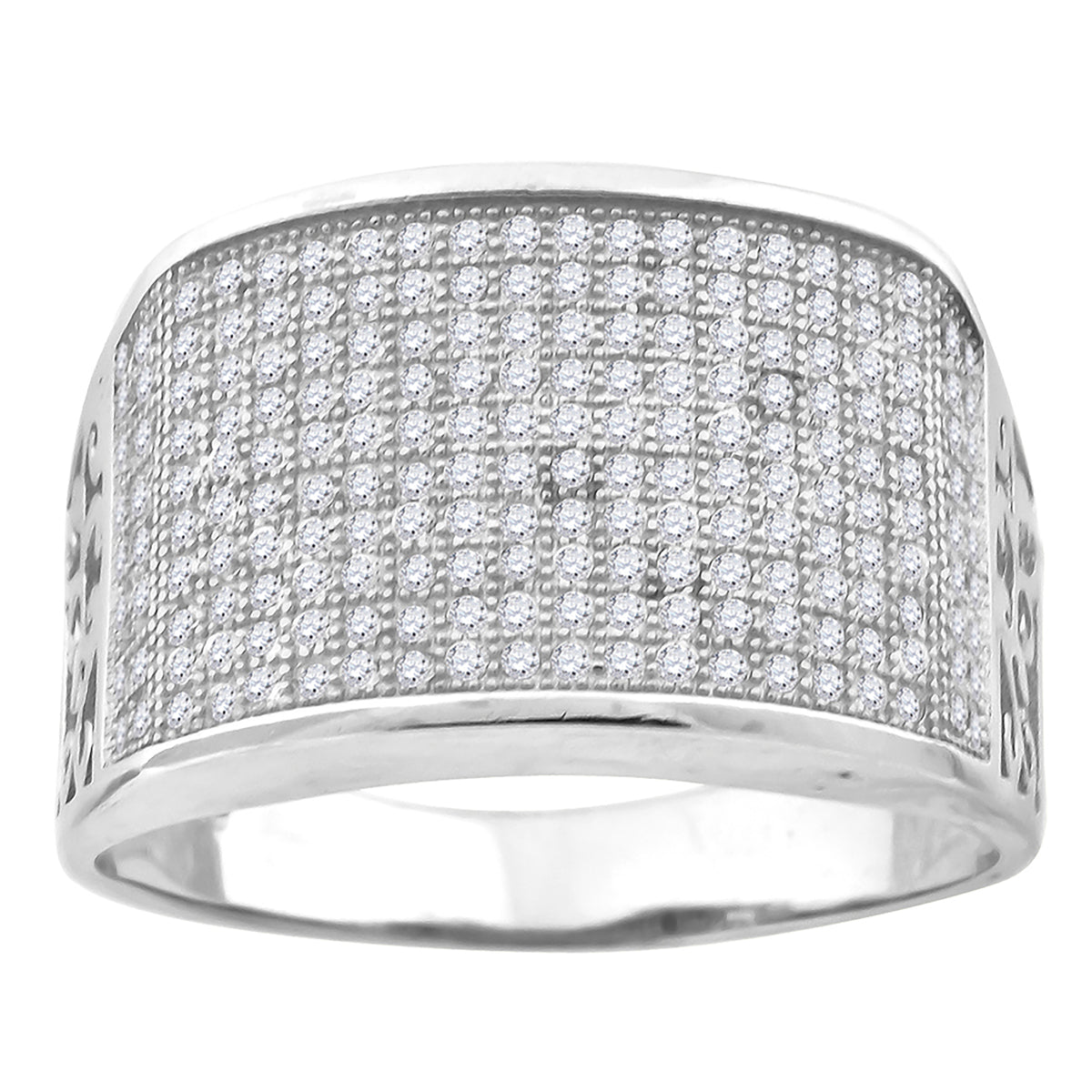 925 Sterling Silver Mens Cubic Zirconia Wide Band Fashion Ring Sizes 9 To 12